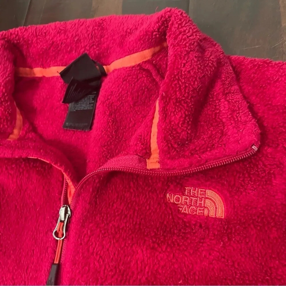 The North Face Jacket Women’s Large Pink Fuzzy Fleece Sweater Logo Osito Coat - Picture 3 of 9